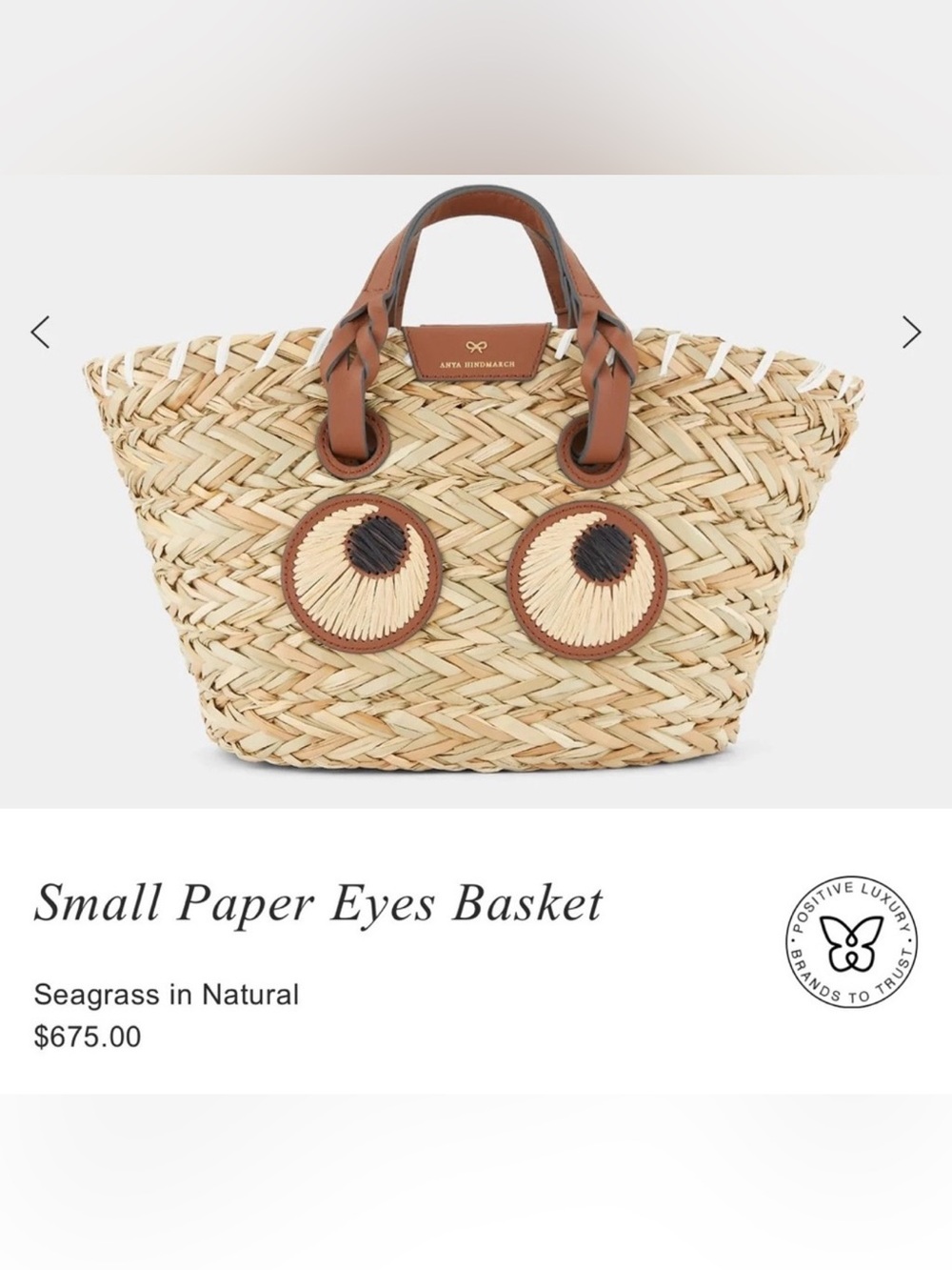 Anya Hindmarch Natural Woven Basket Tote with Brown Leather Handles - Picture 1 of 15